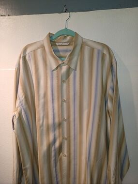 Tommy Bahama Silk Shirt Big Mans Size 2XL Tan 2X 100% Silk